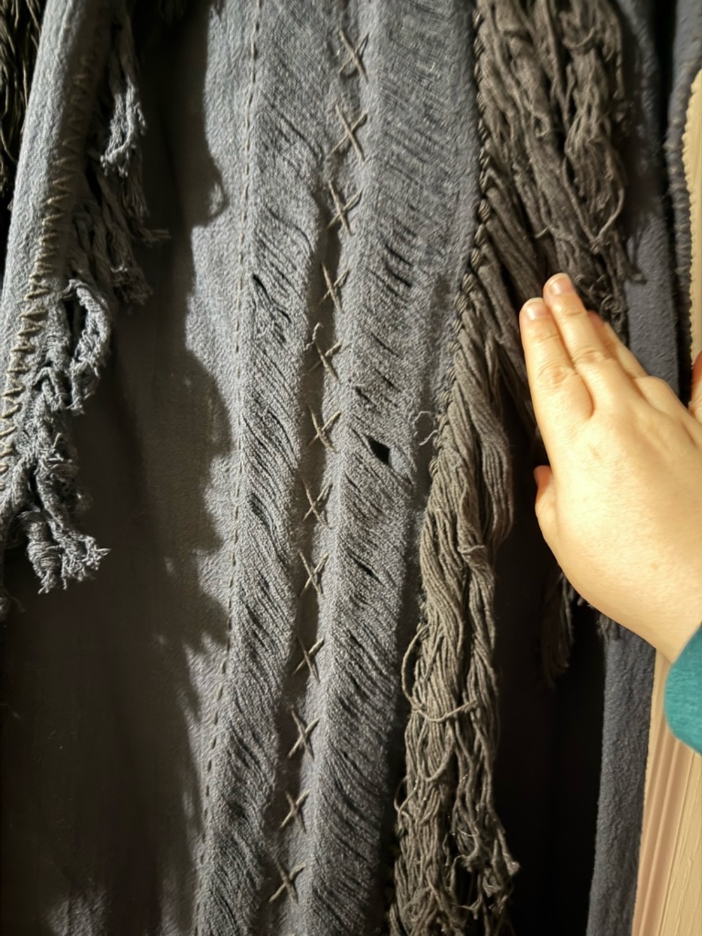 AYA Sacred Wear Black Boho Poncho Long Boho Cardigan Coverup Robe Handmade - Picture 15 of 16